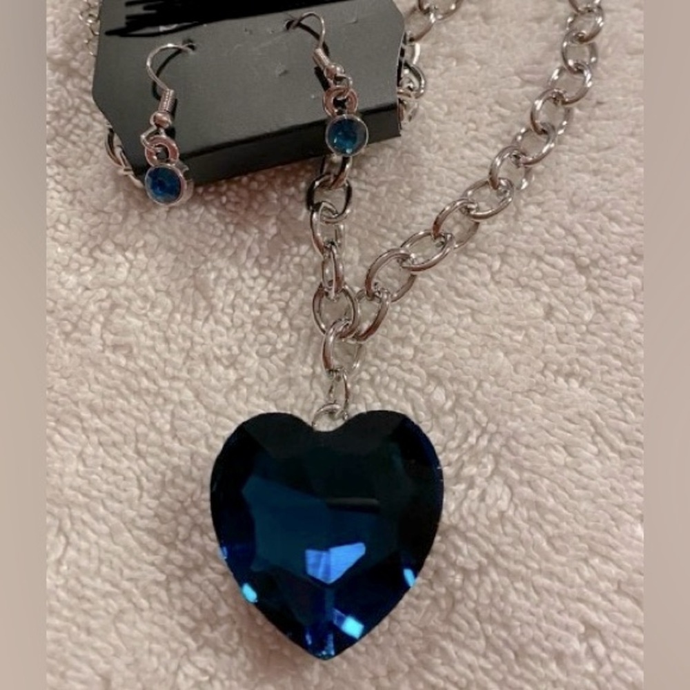 Blue Heart Necklace and Earring Set